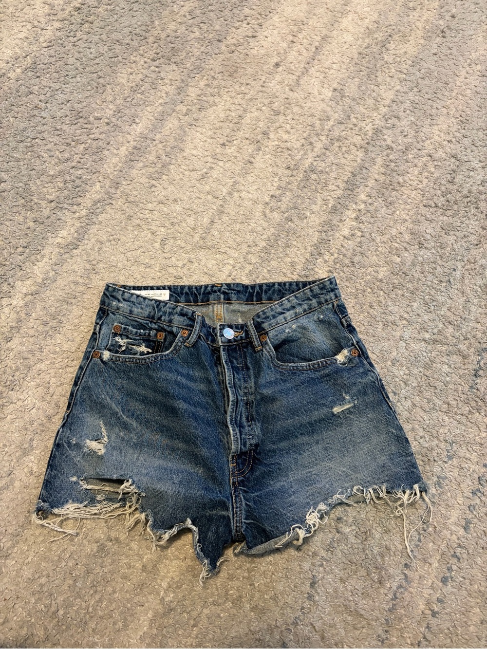 Zara High Waisted Denim Shorts Distressed Cutoff Raw Hem USA 10 EUR 42 Medium Wa